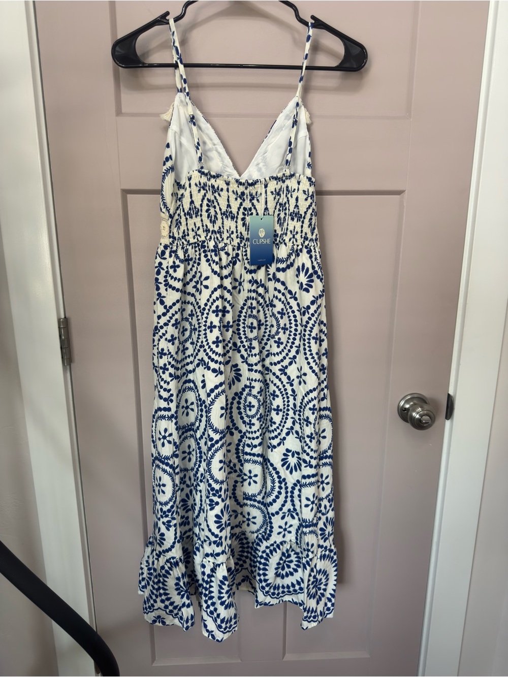 Cupshe White & Blue Printed Spaghetti Strap Midi Dress - Picture 5 of 6